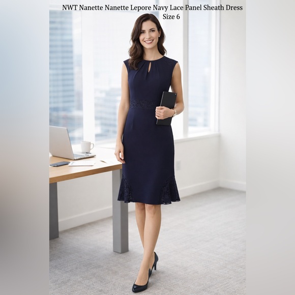 T.J.Maxx Dresses & Skirts - NWT Nanette Lepore Navy Lace Panel Sheath Dress Size 6 Career Work